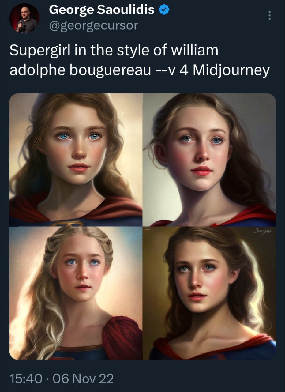 Supergirl in the style of william adolphe bouguereau